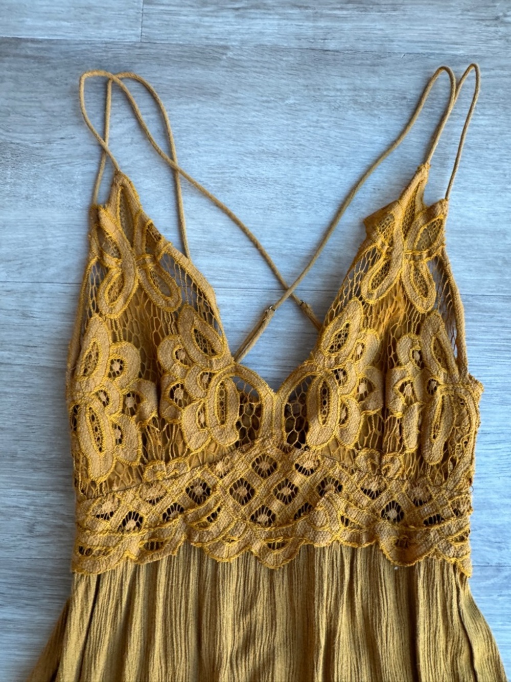 Free People Womens Adella Slip Dress Golden Yellow Lace Fairy Dress XS - Picture 3 of 11